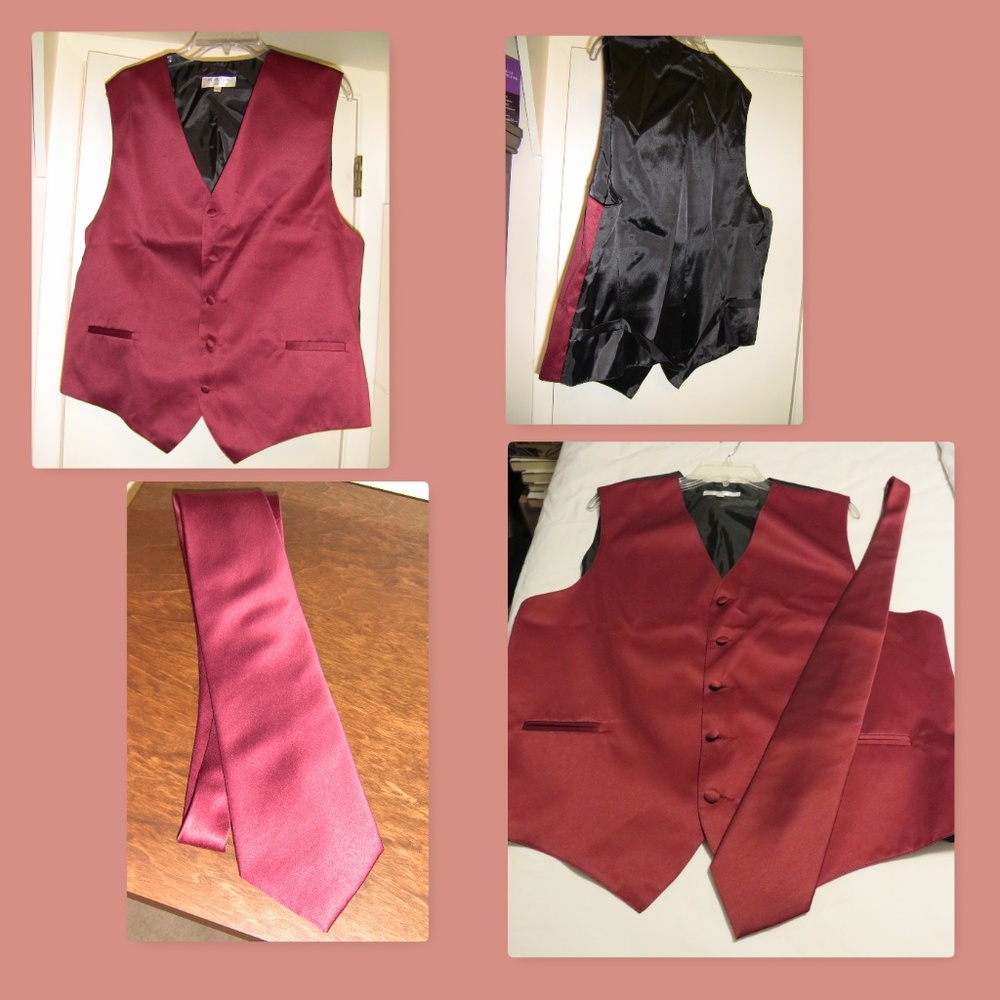 Men's Red Dress Vest & Tie Holiday Giftset XL